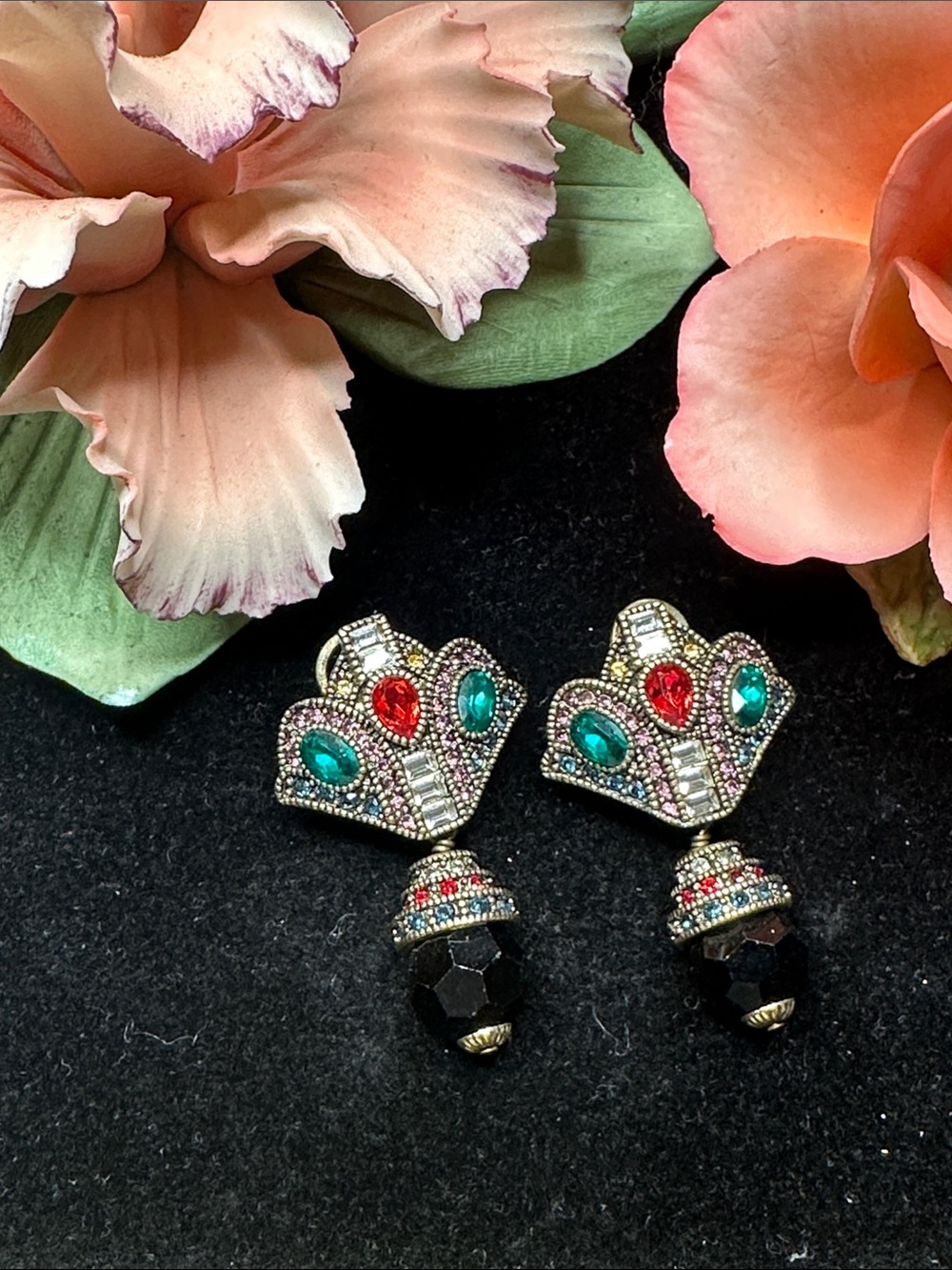 HEIDI DAUS - Crown Drop Earrings - Gold with Emerald & Ruby Accents